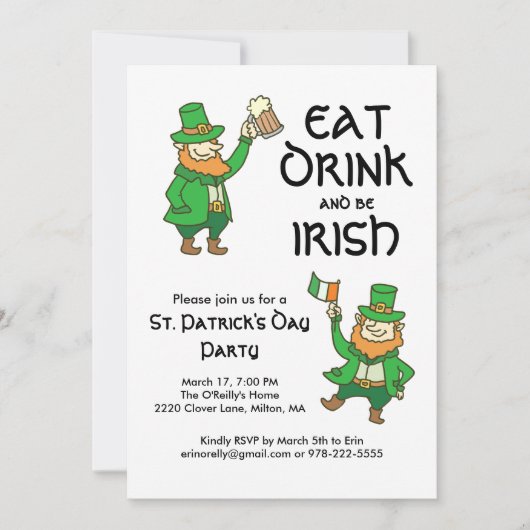 St Patricks Day Party Eat Drink Irish Leprechaun Kaart (Voorkant)