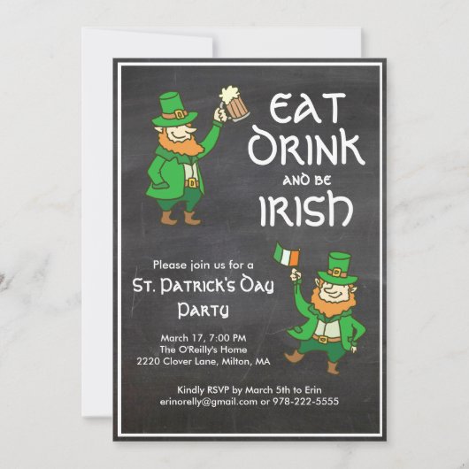 St Patricks Day Party Eat Drink Irish Leprechaun Kaart (Voorkant)