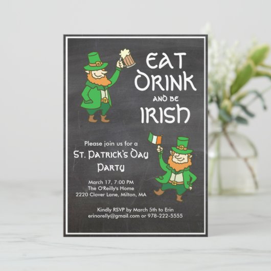 St Patricks Day Party Eat Drink Irish Leprechaun Kaart (Staand voorkant)