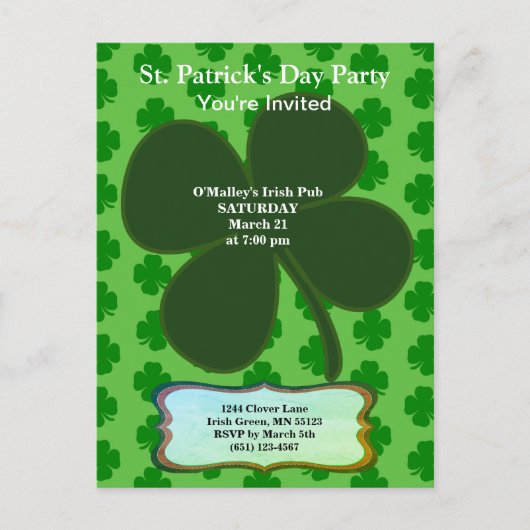 St. Patrick's Day Party Four Leaf Clover & Pattern Briefkaart (Voorkant)