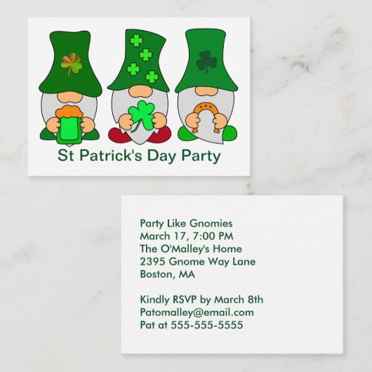 St Patricks Day Party Gnomen Invitation Note Kaart Notitiekaartje (Voorkant / Achterkant)