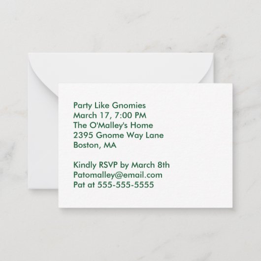St Patricks Day Party Gnomen Invitation Note Kaart Notitiekaartje (Achterkant)