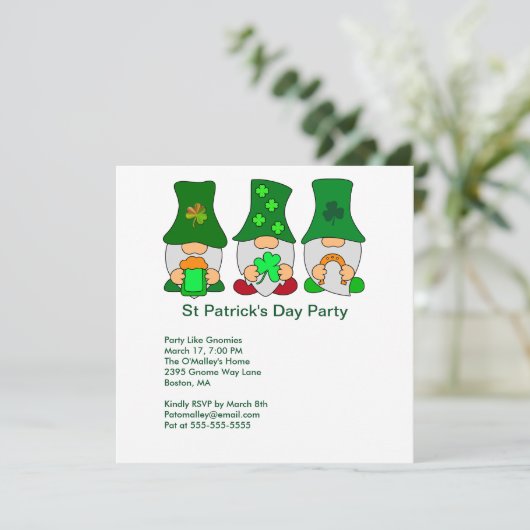 St Patricks Day Party Gnomes Square Invitation Kaart (Staand voorkant)