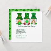 St Patricks Day Party Gnomes Square Invitation Kaart (Voorkant / Achterkant in situ)