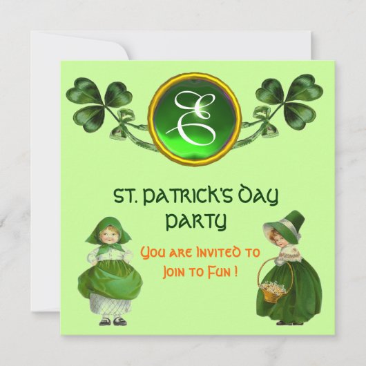 ST. PATRICK'S DAY PARTY GREEN EMERALD MONOGRAM KAART (Voorkant)