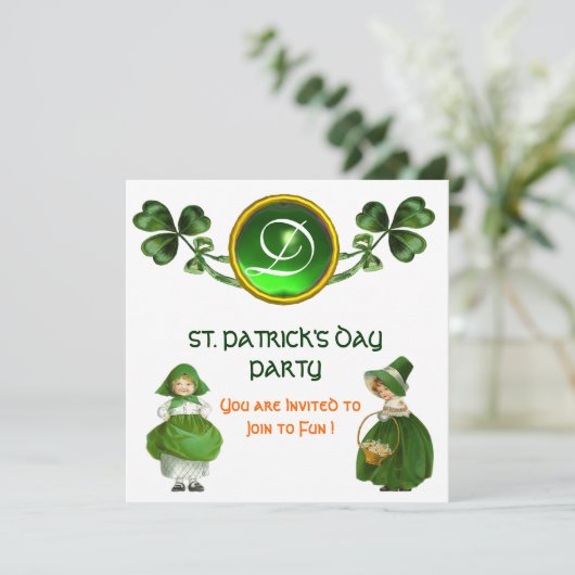 ST. PATRICK'S DAY PARTY GREEN EMERALD MONOGRAM KAART (Staand voorkant)