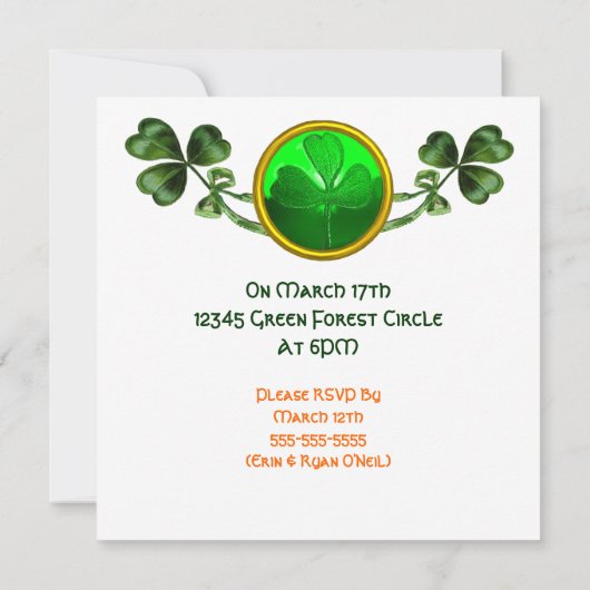 ST. PATRICK'S DAY PARTY GREEN EMERALD MONOGRAM KAART (Achterkant)