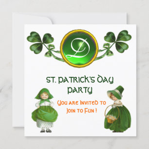 ST. PATRICK'S DAY PARTY GREEN EMERALD MONOGRAM KAART