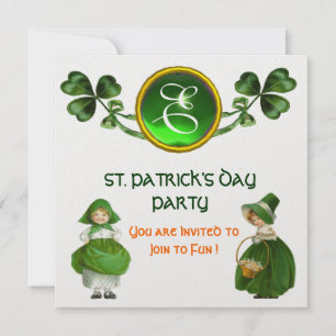 ST. PATRICK'S DAY PARTY GREEN EMERALD MONOGRAM KAART