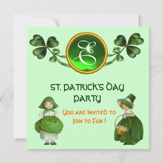 ST. PATRICK'S DAY PARTY GREEN EMERALD MONOGRAM KAART (Voorkant)