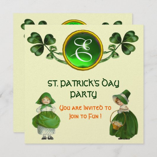 ST. PATRICK'S DAY PARTY GREEN EMERALD MONOGRAM KAART (Voorkant / Achterkant)