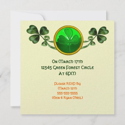 ST. PATRICK'S DAY PARTY GREEN EMERALD MONOGRAM KAART (Achterkant)