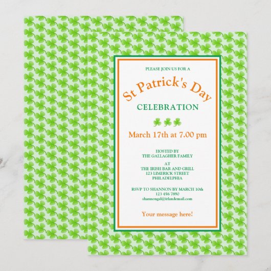 St Patrick's Day Party Green Oranje Shamrock Kaart (Voorkant / Achterkant)