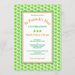 St Patrick's Day Party Green Oranje Shamrock Kaart