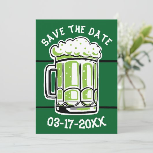 St. Patrick's Day Party Groen bier Save the Date (Staand voorkant)