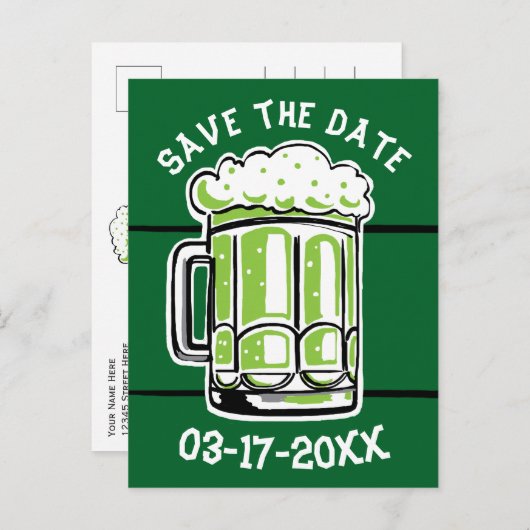 St. Patrick's Day Party Groen bier Save the Date Aankondigingskaart (Voorkant / Achterkant)