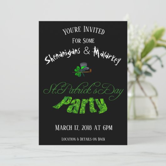 St. Patrick's Day Party Invitation Black - Kaart (Staand voorkant)