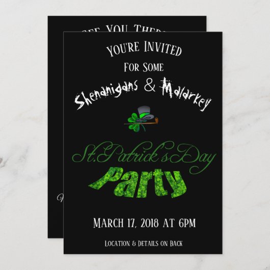 St. Patrick's Day Party Invitation Black - Kaart (Voorkant / Achterkant)