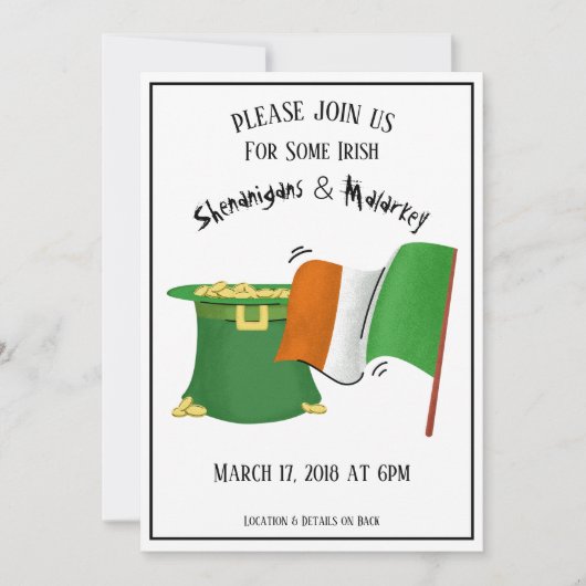 St. Patrick's Day Party Invitation Gold Pot & Flag Kaart (Voorkant)