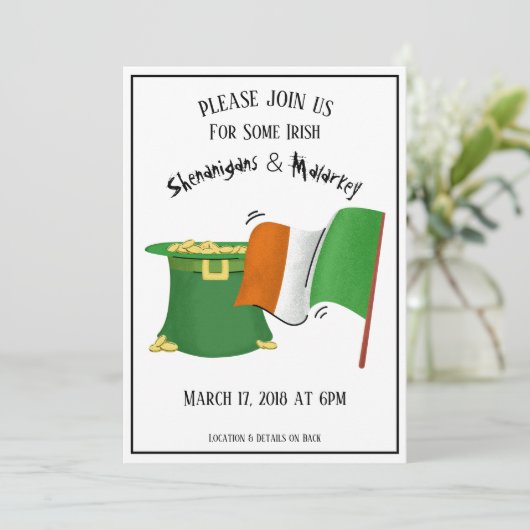 St. Patrick's Day Party Invitation Gold Pot & Flag Kaart (Staand voorkant)
