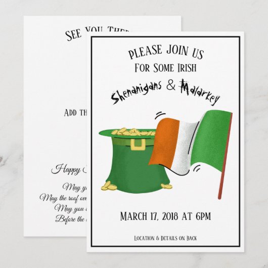 St. Patrick's Day Party Invitation Gold Pot & Flag Kaart (Voorkant / Achterkant)