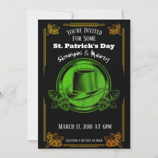 St. Patrick's Day Party Invitation Green Gold Kaart (Voorkant)
