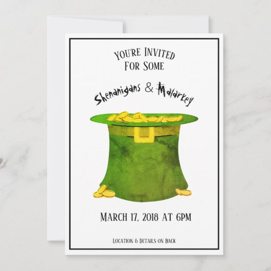 St. Patrick's Day Party Invitation Green Pet Gold Kaart (Voorkant)