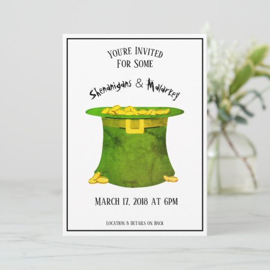 St. Patrick's Day Party Invitation Green Pet Gold Kaart (Staand voorkant)