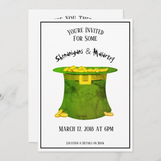 St. Patrick's Day Party Invitation Green Pet Gold Kaart (Voorkant / Achterkant)