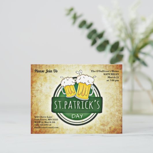 St Patricks Day Party Irish Brew Briefkaart Invite (Staand voorkant)