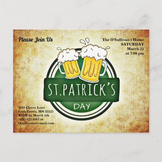 St Patricks Day Party Irish Brew Briefkaart Invite (Voorkant)