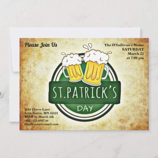 St Patrick's Day Party Irish Brew Retro Parchment Kaart (Voorkant)