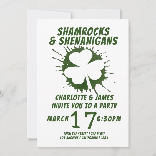 St Patricks Day Party Irish Shamrocks Shenanigans Kaart (Voorkant)