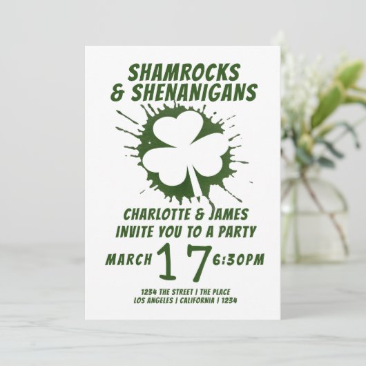 St Patricks Day Party Irish Shamrocks Shenanigans Kaart (Staand voorkant)