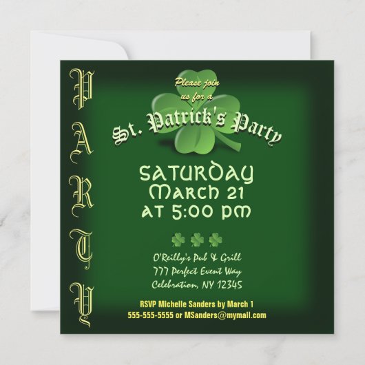 St. Patrick's Day Party Kaart (Achterkant)