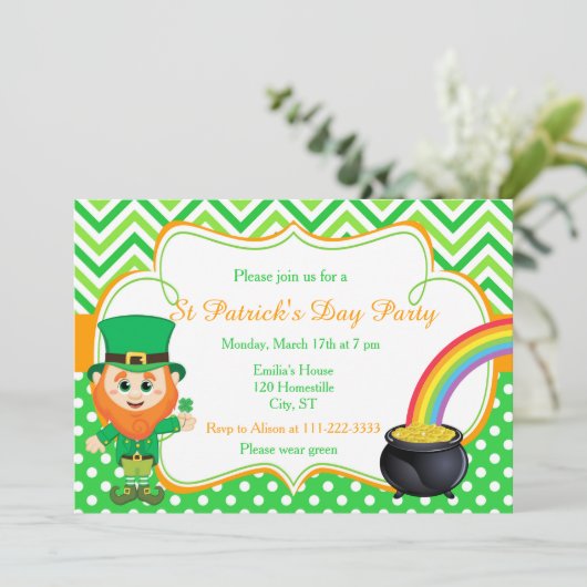 St Patrick's Day Party Leprechaun Kaart (Staand voorkant)