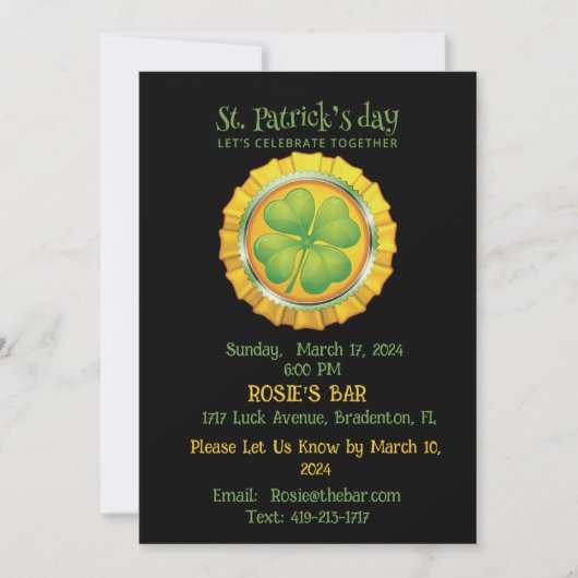 St. Patrick's Day Party met Shamrock uitnodiging (Voorkant)