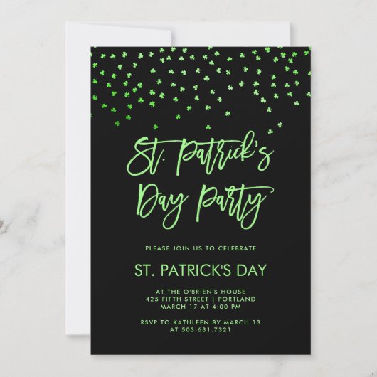 St Patricks Day Party | Modern Green en Black Kaart (Voorkant)