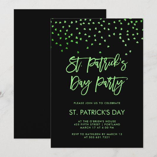 St Patricks Day Party | Modern Green en Black Kaart (Voorkant / Achterkant)