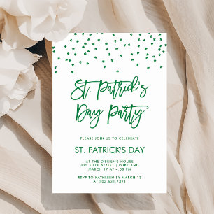 St Patricks Day Party   Modern groen en wit Kaart