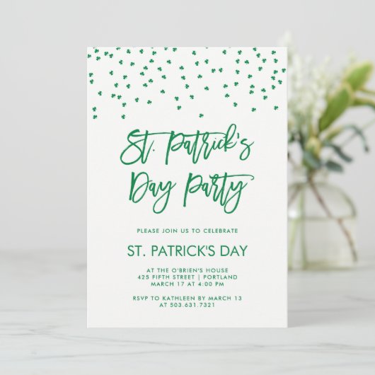 St Patricks Day Party | Modern groen en wit Kaart (Staand voorkant)