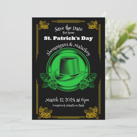 St. Patrick's Day Party Save the Date Uitnodiging (Staand voorkant)