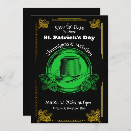 St. Patrick's Day Party Save the Date Uitnodiging (Voorkant / Achterkant)