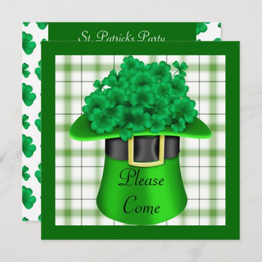 St. Patricks Day Party Shamarock Invitations Kaart (Voorkant / Achterkant)