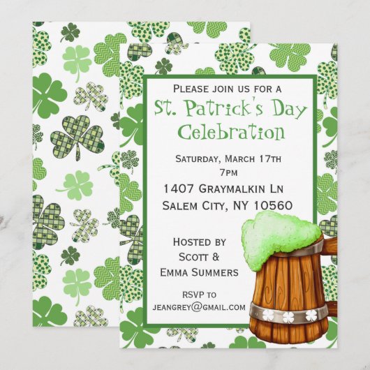 St. Patricks Day Party Shamrock Green Beer Kaart (Voorkant / Achterkant)