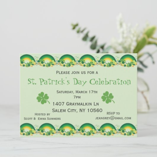 St. Patricks Day Party Shamrock Rainbow Clover Kaart (Staand voorkant)