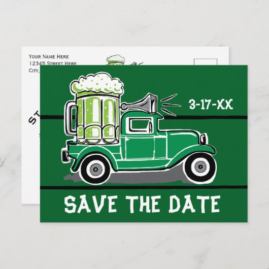 St Patrick's Day Party  Truck Save the Date Aankondigingskaart (Voorkant / Achterkant)