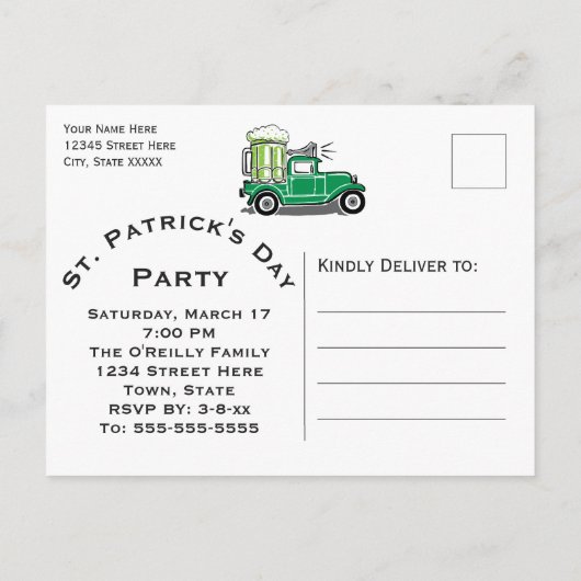 St Patrick's Day Party  Truck Save the Date Aankondigingskaart (Achterkant)