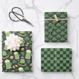St Patricks Day Patroon Donkergroen Op Cheers Sham Inpakpapier Vel