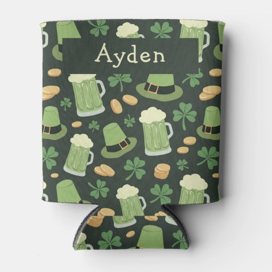 St Patricks Day Pattern Sláinte Funny Green Name Blikjeskoeler (Voorkant)